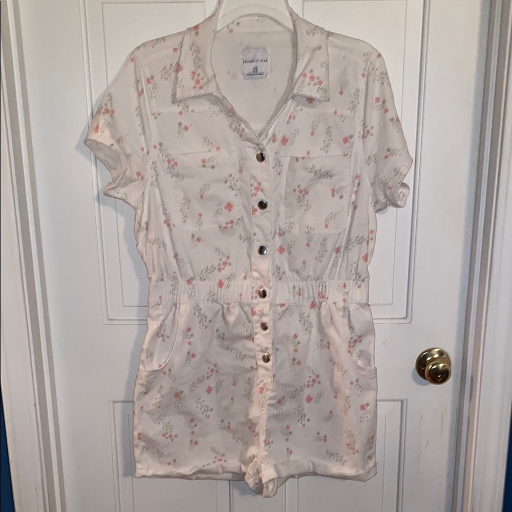 Celebrity Pink Floral Button-Up Romper - Cream and Pink